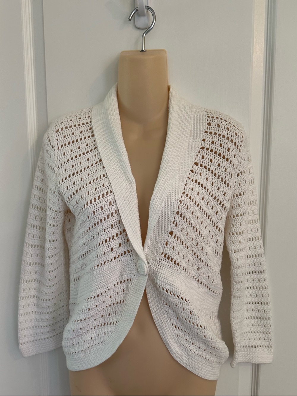 White + Warren Open Stitch Crochet Knit Cardigan Sweater Medium